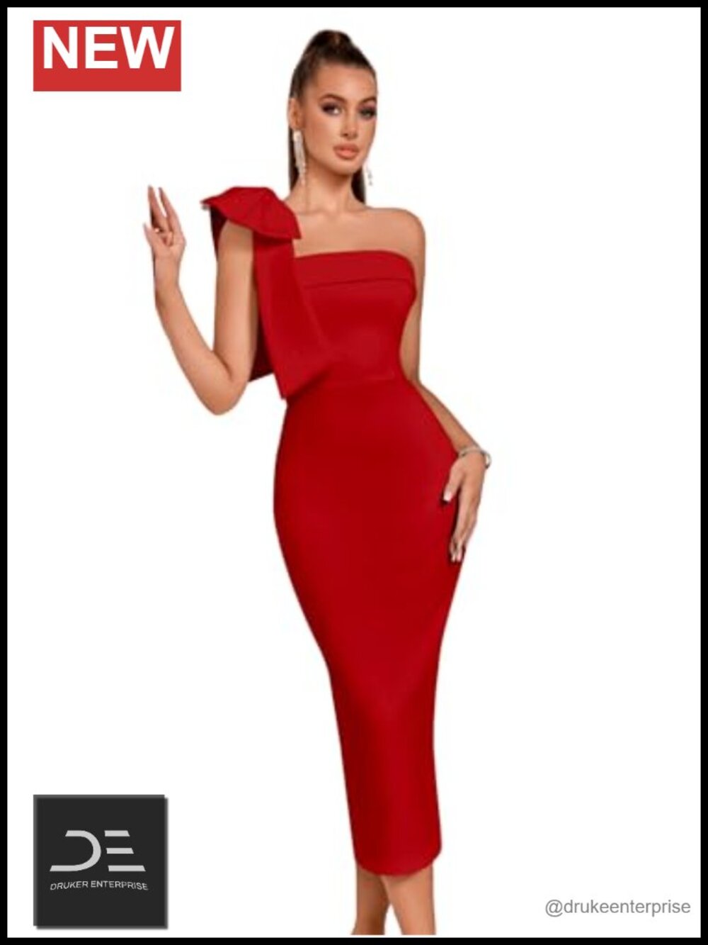 ADYCE Women's Bodycon One Shoulder Midi Formal Evening Party Dress with Bow